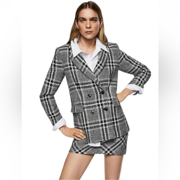 🩷 Mango, Women Tweed Check Blazer - White/Black/Gray. Size: XS. NWT - Picture 13 of 14